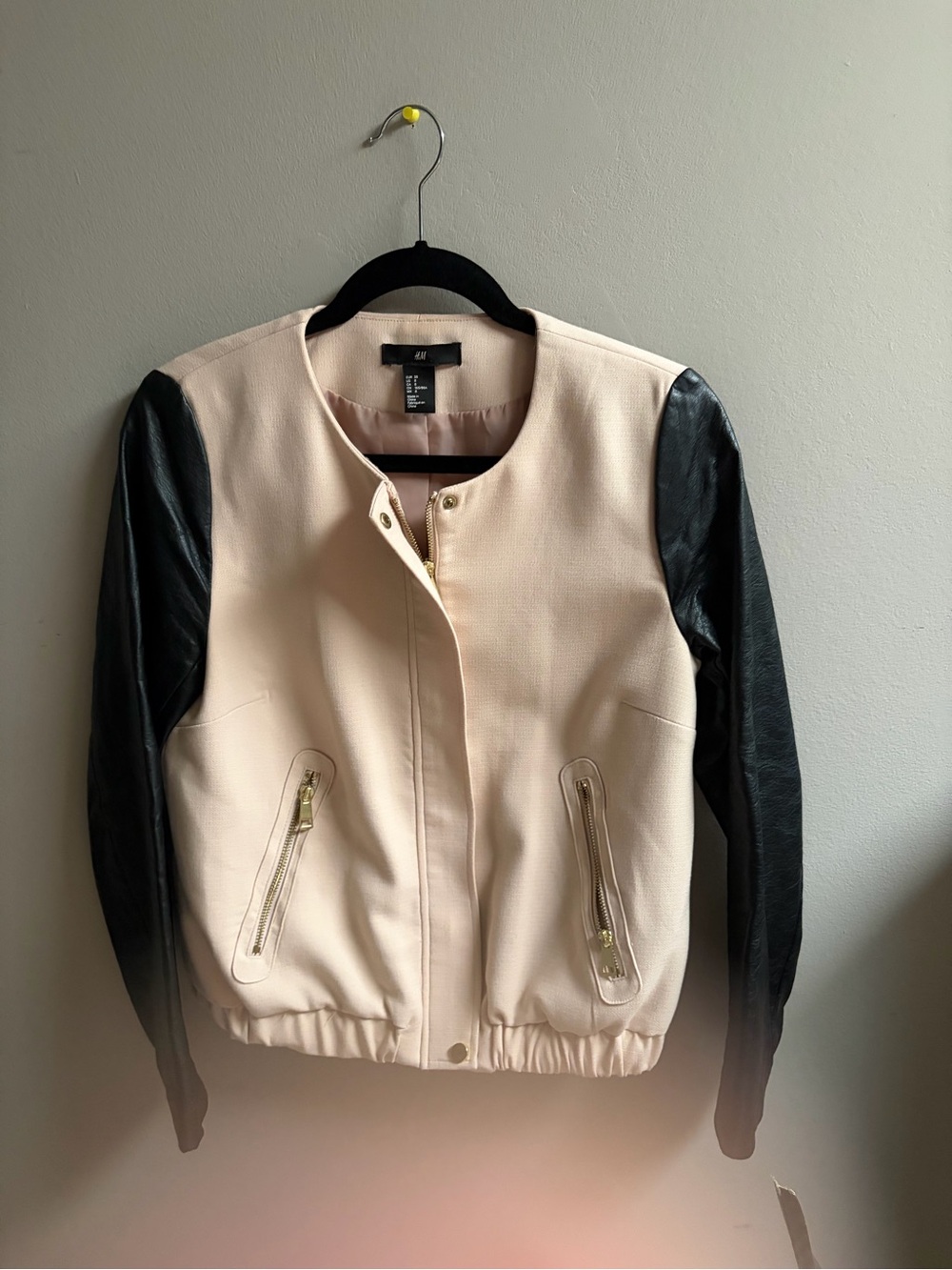 H&M Two-Tone Cream Bomber Jacket with Black Sleeves